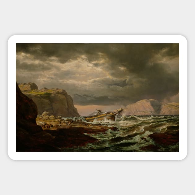 Shipwreck on the Coast of Norway by Johan Christian Dahl Sticker by Classic Art Stall